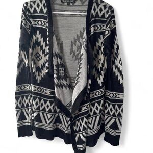 Almost Famous Black & Cream Aztec Open-Front Cardigan